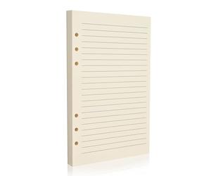 A5 6-Hole Refill Paper - 100gsm Beige Fountain Pen & Gel Pen Friendly Loose Leaf for 6-Ring Binders, Ruled/Lined, No Bleed - Journaling, Planning, Notes. Double-Sided Writing Supported