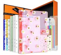 A5 6-Holes Colorful PVC Cover Round Ring View Binder with Snap Button Closure File Folder(Pink Daisy, A5 Gift Box)