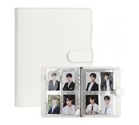 A5 6 Ring Kpop Photocard Binder | 35 Pack 4-Pocket Pages 280 Card Holder - PU Leather Magnetic Closure Album（White）