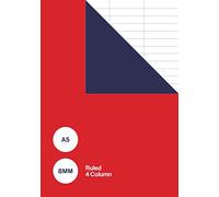 A5 8mm Ruled 4 Column: Small Lined Notebook / Exercise Book / Journal with Four Columns