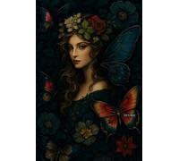 A5 A4 A3 Forest Fairy Poster Wall Art Featuring Elegant Female Portrait with Delicate Floral Decorations and Colorful Butterflies for Home or Office (A3 (420x297mm), High-resolution paper)