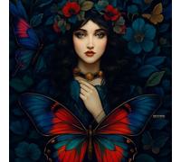 A5 A4 A3 Forest Fairy Poster Wall Art Featuring Elegant Female Portrait with Delicate Floral Decorations and Colorful Butterflies for Home or Office (A3 (420x297mm), High-resolution paper)