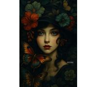 A5 A4 A3 Poster with Elegant Female Portrait Surrounded by Floral Arrangements and Butterflies Designed for Wall Display in Various Interior Settings (A5 (210x148mm), High-resolution paper)