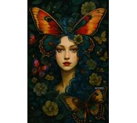 A5 A4 A3 Poster with Elegant Female Portrait Surrounded by Floral Arrangements and Butterflies Designed for Wall Display in Various Interior Settings (A5 (210x148mm), High-resolution paper)