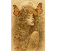 A5 A4 A3 Poster with Elegant Female Portrait Surrounded by Floral Arrangements and Butterflies Designed for Wall Display in Various Interior Settings (A4 (297x210mm), High-resolution paper)