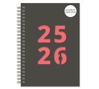 A5 Academic Diary 2025-2026 Week to View - Durable Spiral-Bound Planner with Grey Plastic Cover & Pink Inlay - Student & Teacher Organiser - A5 Size