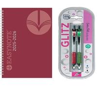 A5 Academic Diary 2025-2026 Week to View Mid-Year Planner with 2 Pens - Spiral Bound Student Teacher Diary with Notes Exams Deadlines - Blue & Black Ink Pen Set - Red Diaries