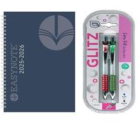 A5 Academic Diary 2025-2026 Week to View Mid-Year Planner with 2 Pens - Spiral Bound Student Teacher Diary with Notes Exams Deadlines - Blue & Black Ink Pen Set - Navy Diaries