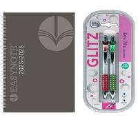 A5 Academic Diary 2025-2026 Week to View Mid-Year Planner with 2 Pens - Spiral Bound Student Teacher Diary with Notes Exams Deadlines - Blue & Black Ink Pen Set - Grey Diaries