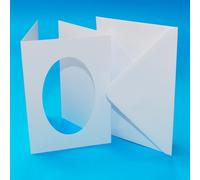 A5 Aperture Card Blanks Pack of 10 with Envelopes - 300gsm White Tri-Fold Oval Window Cards for Card Making, Invitations, Photo Frames & Handmade Greeting Crafts