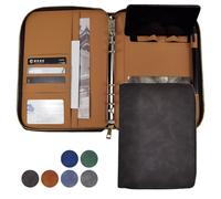 A5 Binder Case PU Leather Portfolio Budget Binder Refillable Notebook Planner Cover with Zipper 6 Rings Money Document Organizer for Business Interview (Black)