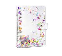 A5 Binder Cover, Clear Soft PVC 6 Hole Ring Binder Refillable Paper Binder with Glitter Sequins Waterproof Loose Leaf Notebook Folder Binder Cover for School Home Office