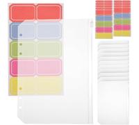 A5 Binder Pockets Set - 12pcs 6-Hole Punched Zippered Loose Leaf Bags with 10 Sticky Labels for 6-Ring Binders