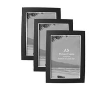 A5 Black Picture Frames, Box of 3 for Tabletop and Wall Mounting. 17.5 x 23.9 Centimeter Frame, Suitable for A5 Photos (14.8 x 21.0), MDF and Plexiglass, Landscape and Portrait.