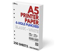 A5 Blank Paper 6-Hole Punched, 250 Sheets (500 Pages), 100 GSM, Printer Paper 148mm x 210mm (5.83 in. x 8.27 in.)