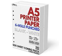 A5 Blank Paper 6-Hole Punched, 500 Sheets (1,000 Pages), 100 GSM, Printer Paper 148mm x 210mm (5.83 in. x 8.27 in.)