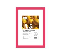 Almost Frameless A5 Bright Pink Picture Frame With Mount for A6 (10.5 x 14.8cm - 4.1 x 5.8in) Poster, Photo, Artwork, or Print. Thin Edge Slim Frame Portrait and Landscape Display with Wall Hooks