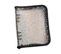 A5 BudgetBinder Cover with Zipper, Glitter Stars A5 6 Ring Binder Planner, Clear PVC Refillable Notebook Shell for Journal Photo Album Diary Organizer Black