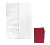 A5 Clear Book Cover, 32x22cm/12.6x8.66in PVC Jelly Book Protector with Pen Holder and Card Pockets Waterproof Sleeve Compatible with Ho-Bonichi-Techo Midori Stalogy