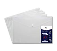 A5 Clear Popper Wallets Carry File Polypropylene Document Transparent Folder with Press Stud Folders Closure Files for School Office Weather Resistant See Through Plastic Pockets (Pack of 5)