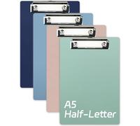 A5 Clipboard Folder, 4-Pack Lightweight Plastic Clipboards with Hanging Hooks, Portable Writing Board for Office, School, Hospital (Navy, Green, Blue, Pink)