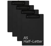 A5 Clipboard Folder, 4-Pack Lightweight Plastic Clipboards with Hanging Hooks, Portable Writing Board for Office, School, Hospital, Black