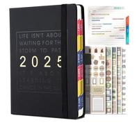 A5 Diary 2025 Week to View Day Per Page to do List Teacher Planner Notebook Hourly Daily Weekly & Monthly Diaries Jan.2025 - Dec.2025 Banded Hard Cover with Colorful Monthly Tabs, 8.26" x 5.7"Black