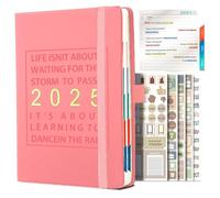 A5 Diary 2025 Week to View Day Per Page to do List Teacher Planner Notebook Hourly Daily Weekly & Monthly Diaries Jan.2025 - Dec.2025 Banded Hard Cover with Colorful Monthly Tabs, 8.26" x 5.7"Pink