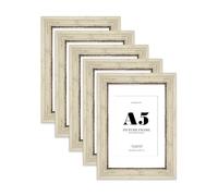 A5 Distressed Cream Picture Frame - A5 Frame with A6 Mount for A5/A6 Pictures Luxurious Style Ideal for Home Gallery Display, 5 Pack