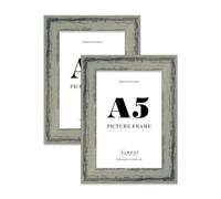 A5 Distressed Green Picture Frame - Rustic Wood Industrial Effect Photo Frame for Wall Display, Ideal for Posters, Prints & Home Décor, Wall Hooks and Kickstand, 32mm Edge - 2 Pack