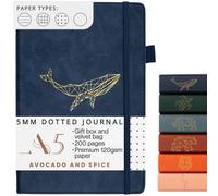 A5 Dotted Journal Notebook by Avocado and Spice® with Gift Box & Velvet Bag - Bullet Planner Journal - Dotted Notebook A5 - Bookmark, Elastic Strap, Pen Holder, 200 Thick Page (Blue, Bullet)