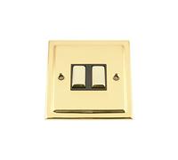 A5 Double Light Switch 2 Gang 2 Way 10A - Polished Brass Victorian - Black - Metal Rocker Switch