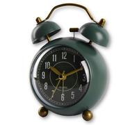 A5 Elegant Compact British Style Silent Twin Bells Alarm Clock, Night Light, Non-Ticking Retro Design, Vintage Metal Bedside Clock for Bedroom, Kitchen, Kids, Study, Office (British Racing Green)