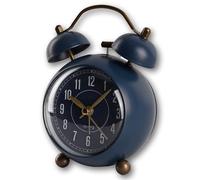 A5 Elegant Compact British Style Silent Twin Bells Alarm Clock, Night Light, Non-Ticking Retro Design, Vintage Metal Bedside Clock for Bedroom, Kitchen, Kids, Study, Office (Royal Blue)