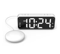 A5 Extreme Powerful Vibration Alarm Clock + Extra Loud Alarm for Heavy Sleeper/Deaf/Hearing Impaired, Extra Large Display for Elderly with Dual Alarm, Snooze and 5-level Adjustable Brightness (WHITE)