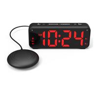 A5 Extreme Powerful Vibration Alarm Clock + Extra Loud Alarm for Heavy Sleeper/Deaf/Hearing Impaired, Extra Large Display for Elderly with Dual Alarm, Snooze and 5-level Adjustable Brightness (BLACK)