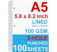 A5 Filler Paper, 3 Hole Planner Refills, Organizer, Loose-leaf Binder Paper, 100 Sheets/200 Pages, Lined, 100gsm, White, 5.8 x 8.2 Inch, 3 Hole Filler Paper, Mini Binder Refill Inserts