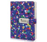 A5 Flower PU Leather Travel Journal Diary with Combination Lock Pen Holder A5 Diary Lock Notebook for Personal Daily Journaling Work Record