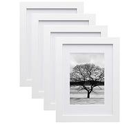 A5 Frame,A5 Picture Frame 100% Solid Wood Matted for 6x4, A5 Photo Frame with Acrylic,14.8x21cm Picture Frame for Tabletop and Wall Mounting, Certificate Frame for Portrait, Set of 4, White
