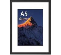 A5 Frame, Wooden A5 Picture Frame, Photo Frame Black with Plexiglass and Mount, Poster Frame with Mount, Puzzle Frames for Tabletop or Wall Hanging, Black