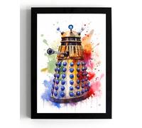 A5 Framed Dalek (pic 1), Doctor Who, Iconic TV Series, Vivid Fine Art Print, Watercolour Style, Gift Idea (framed 21 x 16 x 1 cms)