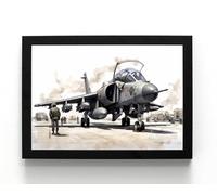 A5 Framed Harrier Jump Jet, Iconic Jet Aircraft, Watercolour style (framed 21 x 16 x 1.5 cms)