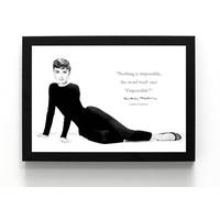 A5 framed I'mpossible Audrey Hepburn Quote, Black & White humorous wall art print, suitable for smaller places, study, home office, lightweight gift idea, frame 21 x 16 cm