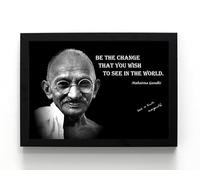 A5 Framed Mahatma Gandhi 'Be the Change' Quote, Motivational, Spiritual, Wall Art Picture Print, Gift Idea (framed 21 x 16 x 1 cms)