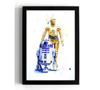 A5 Framed R2D2 & C3PO charming watercolour print, Star wars, iconic movie (framed 21 x 16 x 1.5 cms)