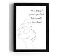 A5 framed Simplistic Beauty Self Respect Quote coco chanel, Black & White wall art print, suitable for smaller places, study, home office, lightweight gift idea, frame 21 x 16 cm