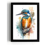 A5 Framed stunning Kingfisher wall art print, bird lover, nature, vivid art (framed 21 x 16 x 1 cms)