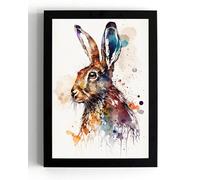 A5 Framed Wild Hare wall art print, vivid art, nature, gift idea, countryside (framed 21 x 16 x 1 cms)