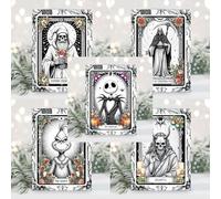 A5 Gothic Alternative Christmas Character Cards in tarot style. Featuring Father Creepmas, Ghost of Christmas Past, The Grinch, Krmapus and The Pumpkin King Jack Skellington.