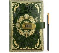 A5 Journal With Lock, Vintage Leather Diary With Lock, 200 Pages Lined Paper Notebook With Pen, Secret Diary With Combination Password, Locked Journal for Women, Girls, Travel Writing (Green)